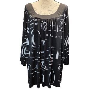 ING Womens 3X Tunic Top Blouse Shirt Spacey Drifting Nighttime‎ Sky Eccentric
